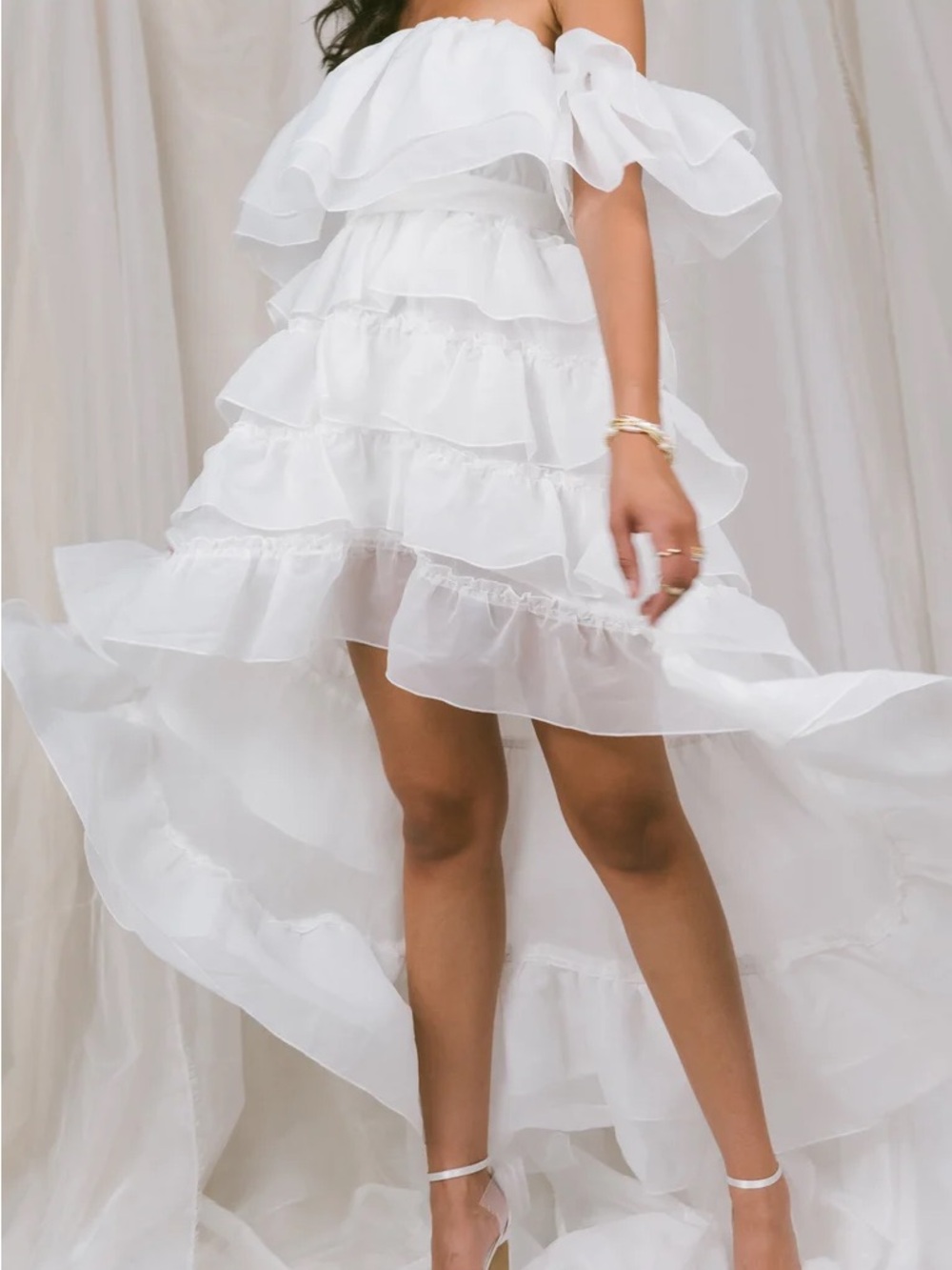 Show Me Your MuMu Brandy White Off-Shoulder Tiered Ruffle Maxi Dress size Large